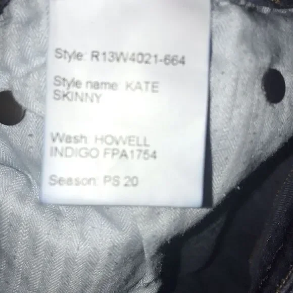 R13 Jeans Kate Skinny Howell Indigo Size 28 Denim Dark Blue Elast Drake Smart - Picture 5 of 16
